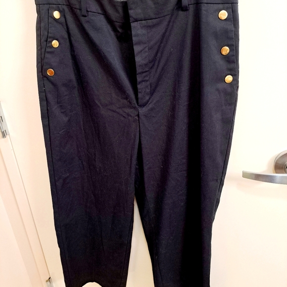 Ann Taylor Factory Navy Slim Wide Cropped Leg with Goldtone  Buttons Sz 16 Pants - Picture 3 of 10